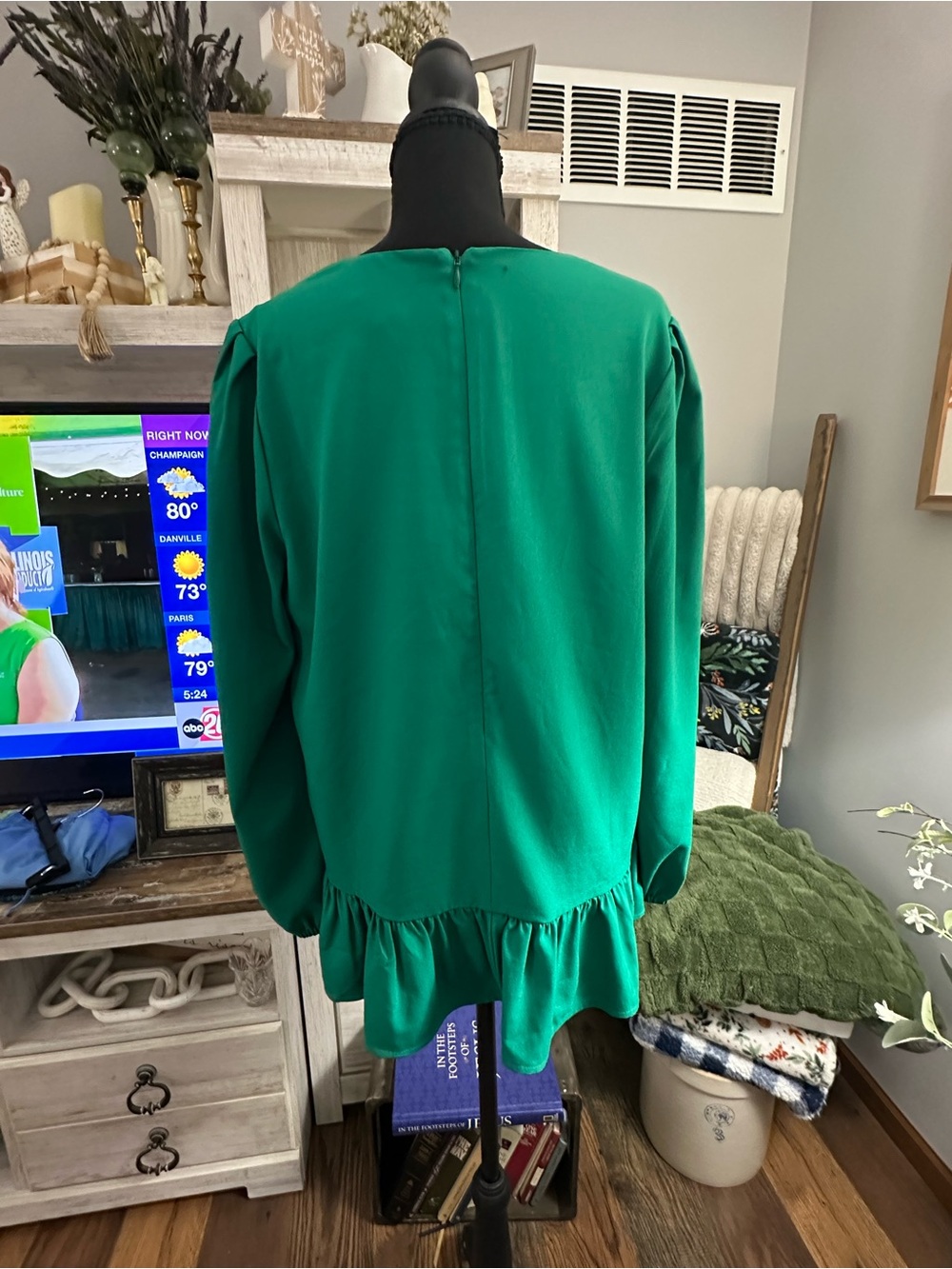 Duffield Lane Emerald Green Ruffle-Hem Blouse - Picture 3 of 5